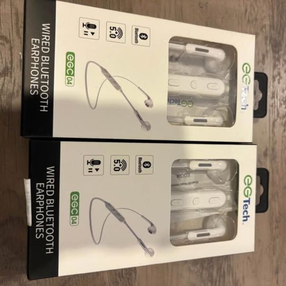 2-Pack eGTech EGC04 Bluetooth 5.0 Wireless Neckband Earphones (20 each)– White